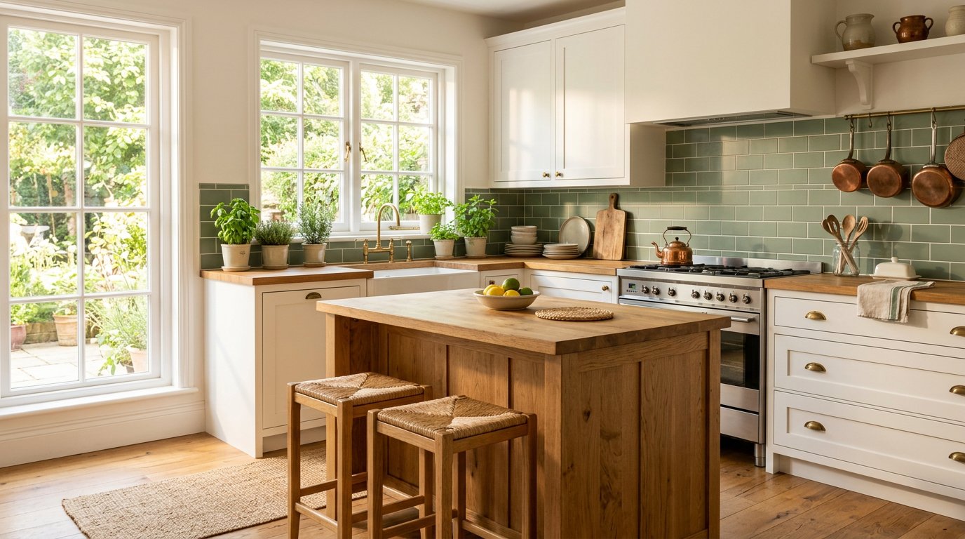 Sage green subway tile in a sunny Southington CT kitchen
